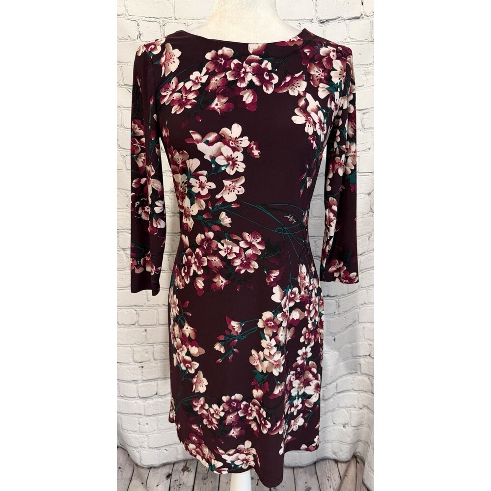 Tommy Hilfiger burgundy red long sleeves jersey knit dress womens shift Size 2